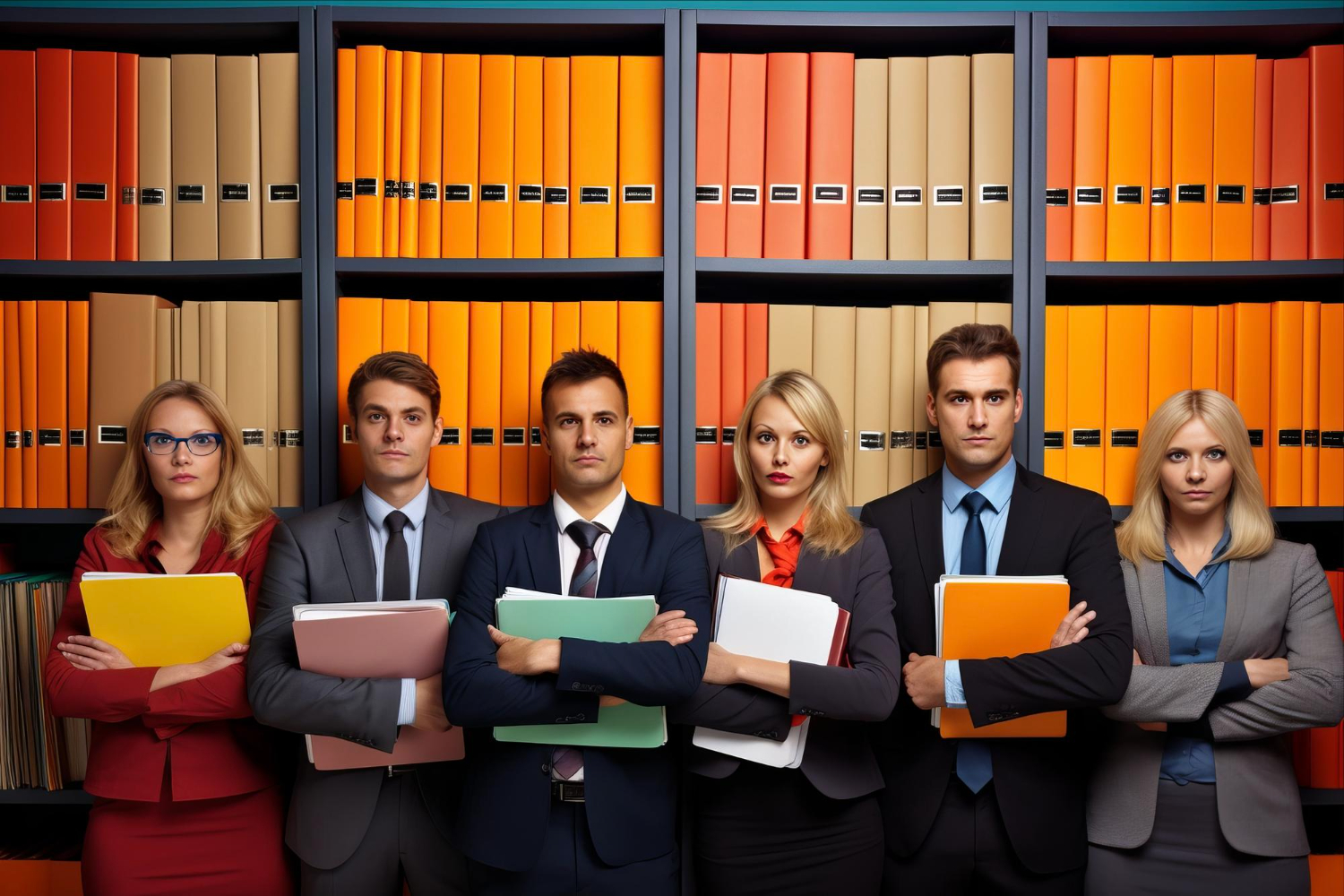Legal team with organized folders